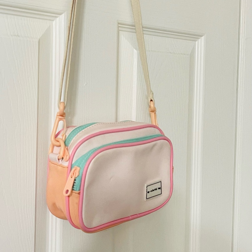 Zara Cream and Pink Crossbody Bag with Mint Accents